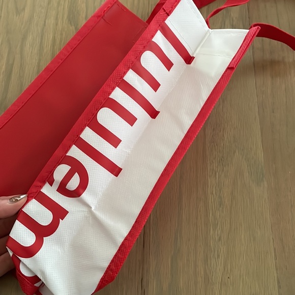 3 for $15! Lululemon Shopping Bag Red and White Logo Smallest Size Tote - Picture 2 of 3